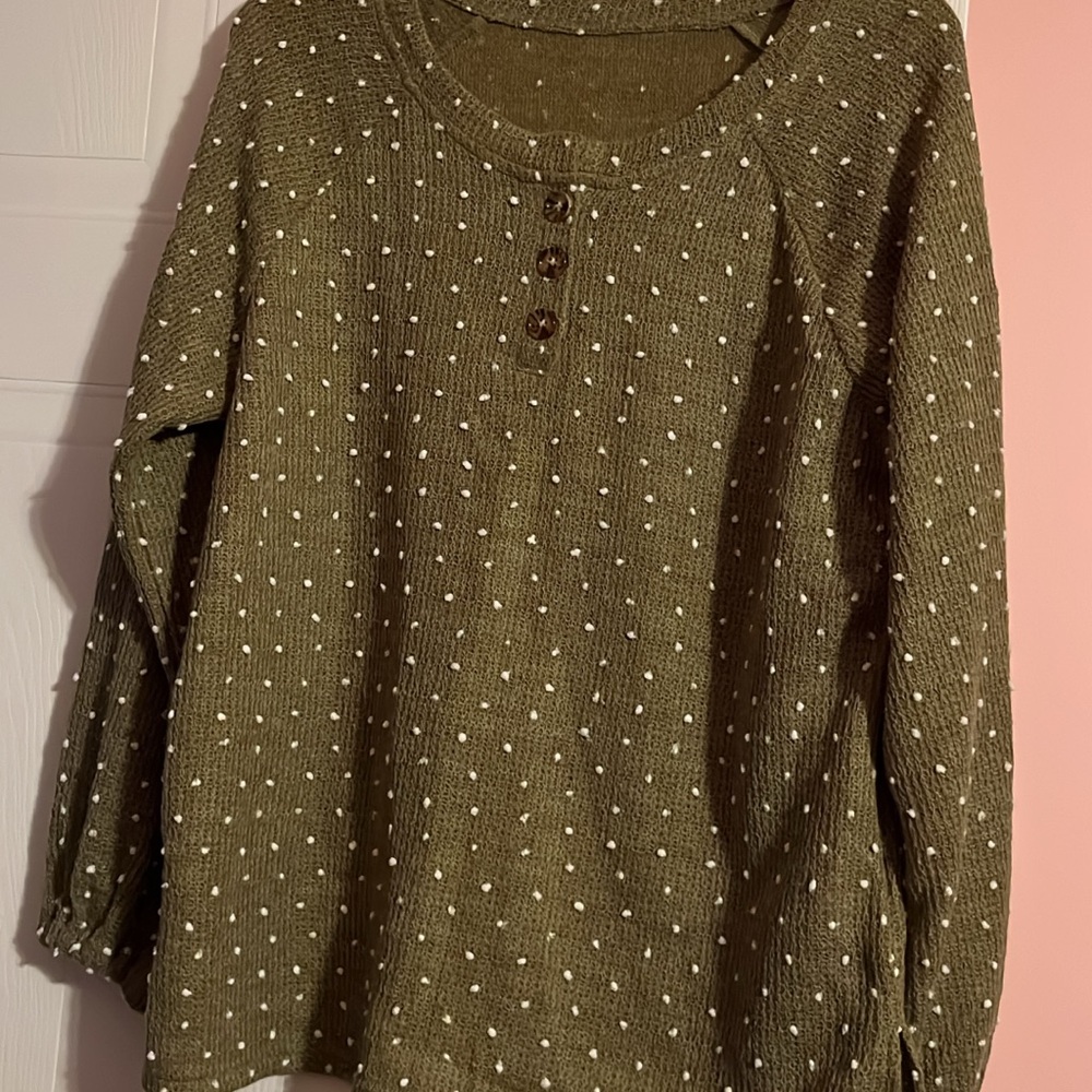 Olive Green Polka Dot Women's Top